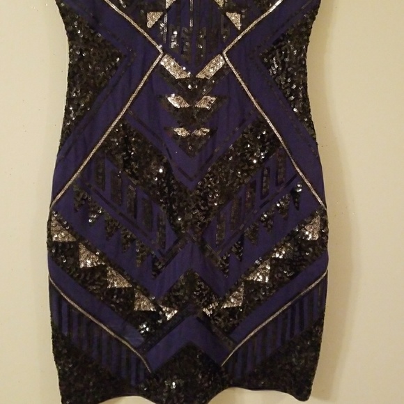Nwt Express Total Sequin Black & Navy Dress Small - Picture 4 of 8